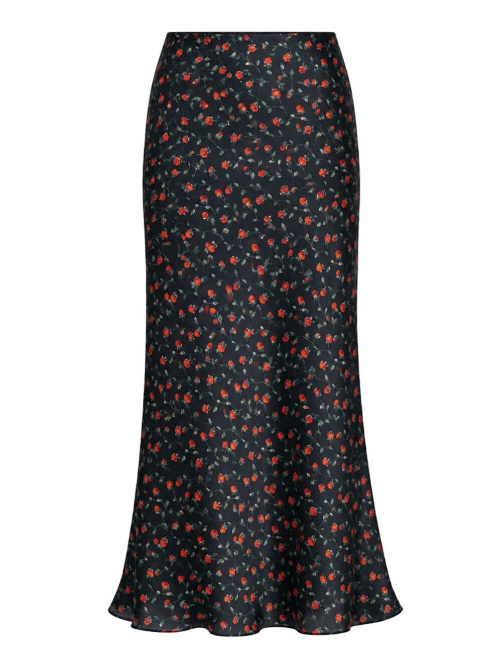 Reformation Layla Silk Midi Skirt Perla Black Red Rose Floral 2